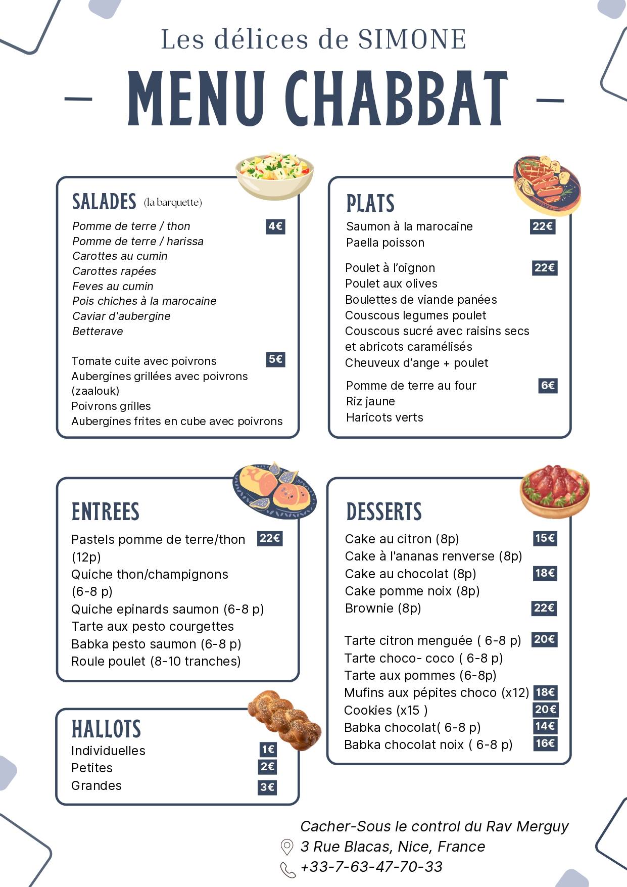 Delices de Simone Menu Chabbat